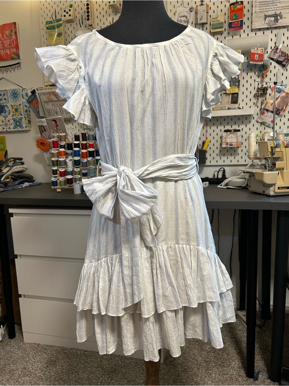 Rebecca Taylor Light Blue Tie-Waist Ruffle Dress